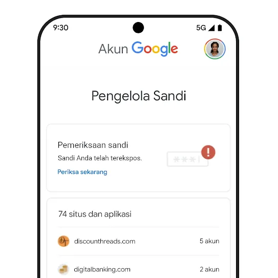 Gambar ponsel dengan UI pemeriksaan sandi.