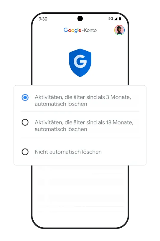 Abbildung eines Smartphones mit einem Fenster für die Einstellungen zum automatischen Löschen von Daten