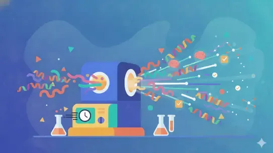 machine with clock launching confetti and test tubes on a table