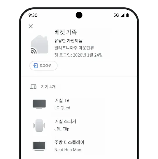Google 계정 기기 활동 페이지입니다.