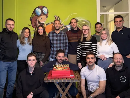 The Aparteko team celebrating Slagalica's 10 million user milestone.