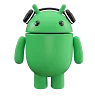 Android bot wearing headphones