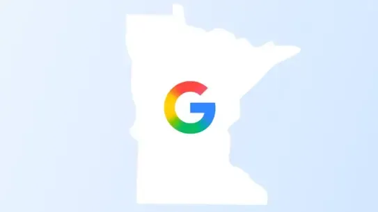 Minnesota state outline with Google G logo