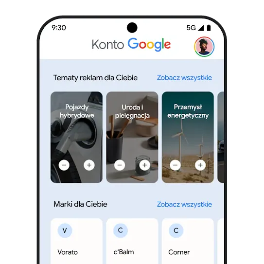 Strona Moje centrum reklam z opcjami dostosowywania ustawień wyświetlania reklam.