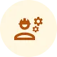 An illustrated icon of a worker with gears rising up like thought bubbles.