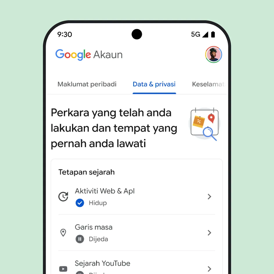 Imej UI Akaun Saya Google.