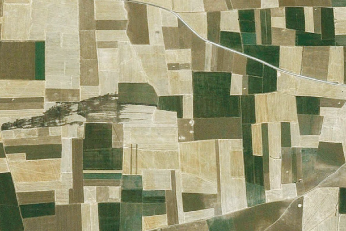 Flugaufnahme von landwirtschaftlicher Nutzfläche in der türkischen Provinz Gaziantep