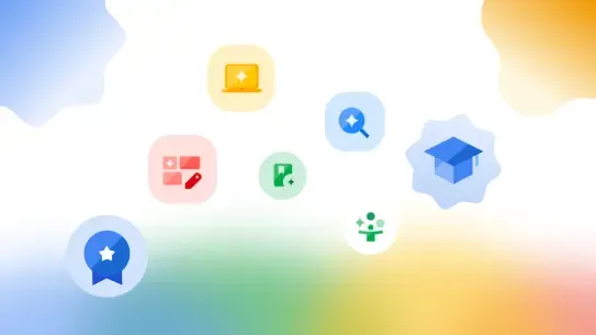 Multi-colored educational icons and graphics