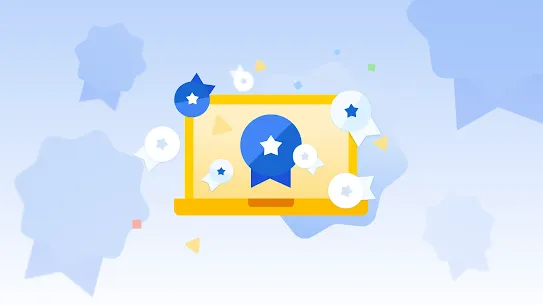 An illustration of a yellow laptop on a light blue background