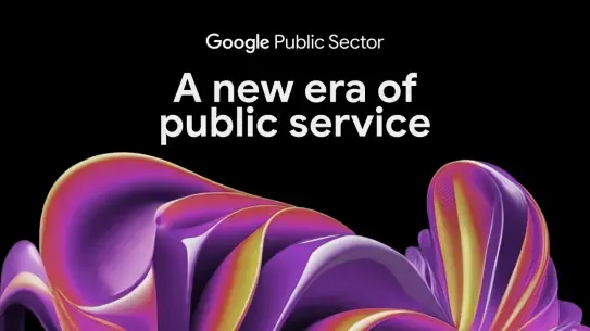  Swirls of red, pink, and yellow with Google Public Sector label and “a new era of public sector” headline