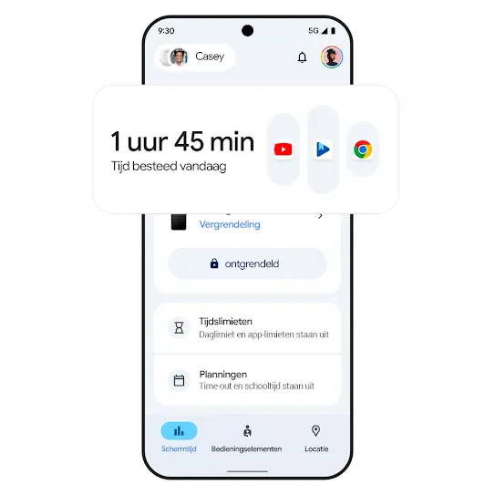 Afbeelding van een telefoon met schermtijdresultaten. 