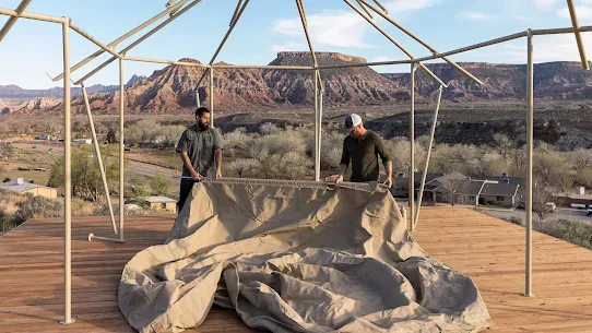 People building a tent