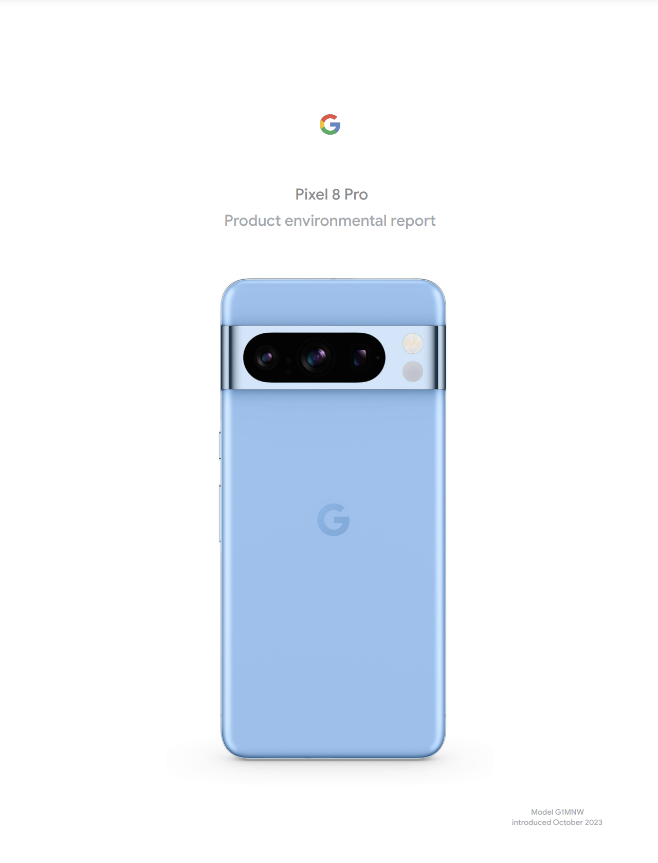 Cover image of the Pixel 8 Pro Product Environmental Report