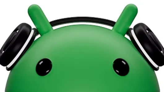 Green Android bot with headphones on.