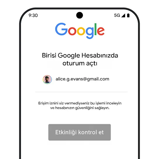 Hesap güvenliği Gmail grafiği