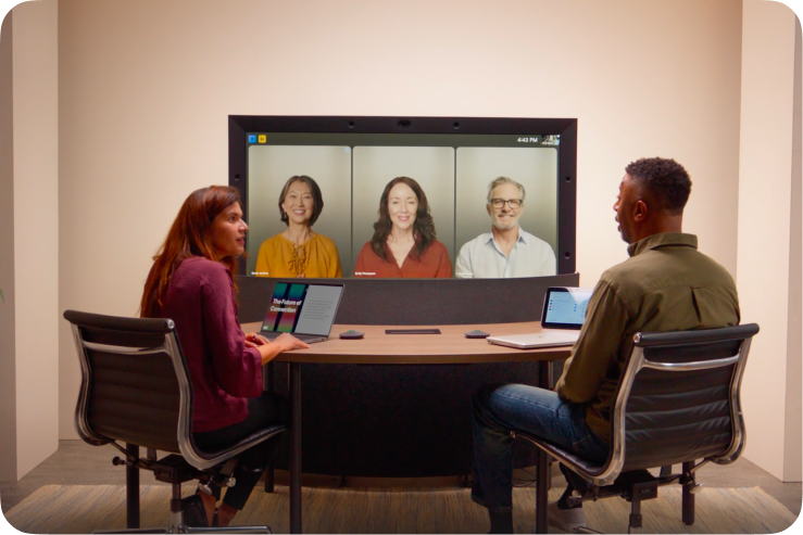 Wide camera angle of a group video meeting via Google Beam.