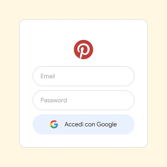 Interfaccia utente per utilizzare Accedi con Google per accedere a Pinterest.