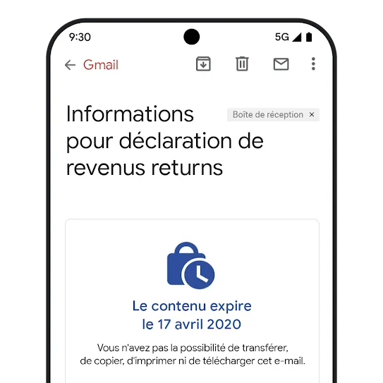 Image sur l'expiration des messages dans Gmail