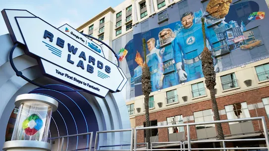 A photo of the interactive "Rewards Lab" experience inspired by the Fantastic Four and available exclusively at San Diego Comic-Con.