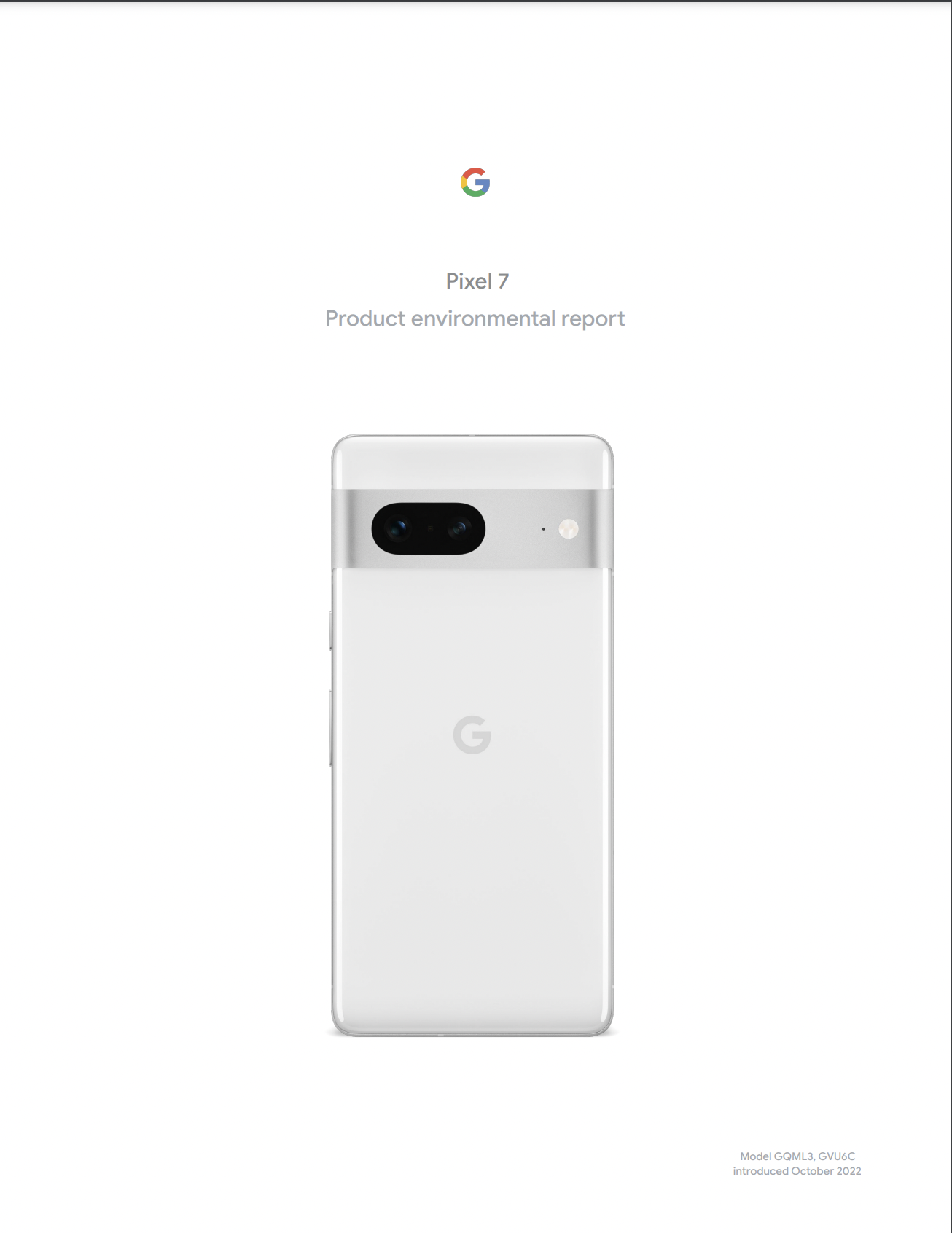 Cover image of the Pixel 7 Product Environmental Report