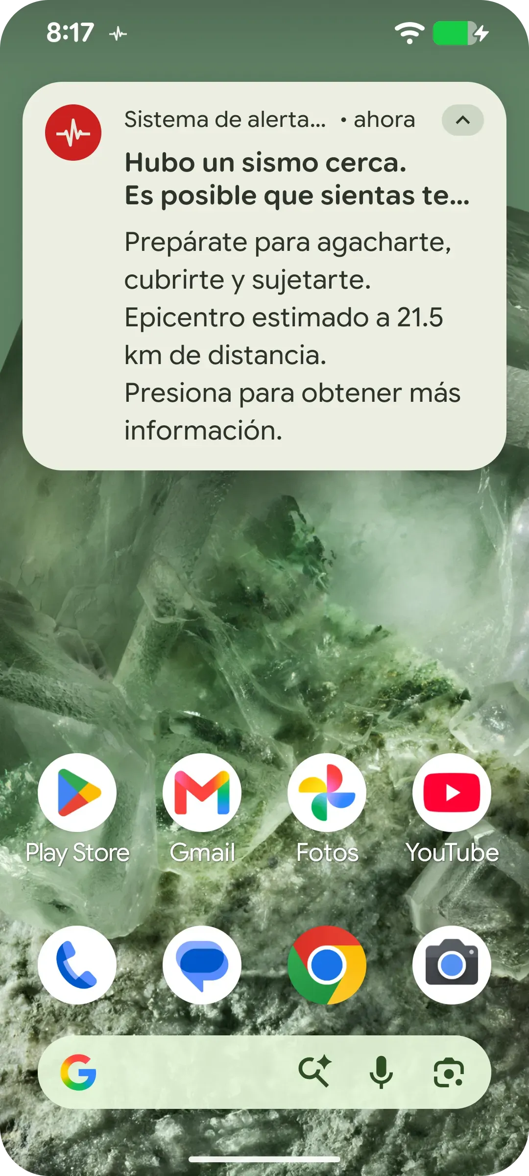 IU de un teléfono con una notificación de sismo cercano | Prepárate