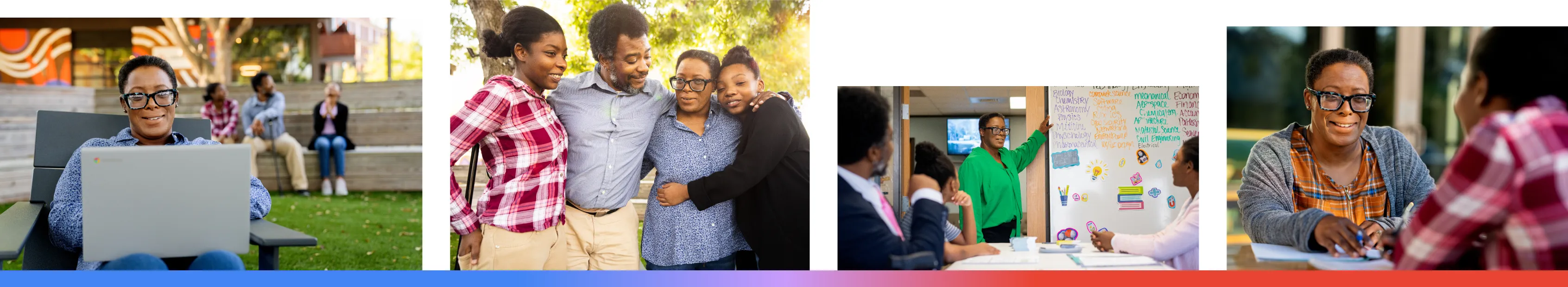 Four images of Laketra C., the founder and executive director of MEE Hub, Inc., a nonprofit based in Austin, Texas, and graduate of the Grow with Google Generative AI for Educators course.