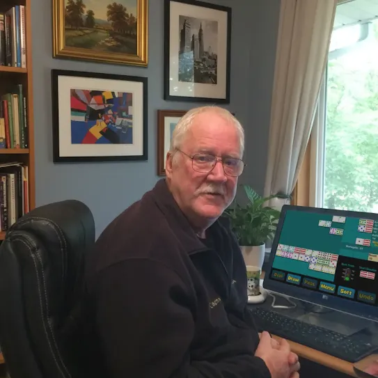 Scott Slocum, the founder of Amuseware, at his home office