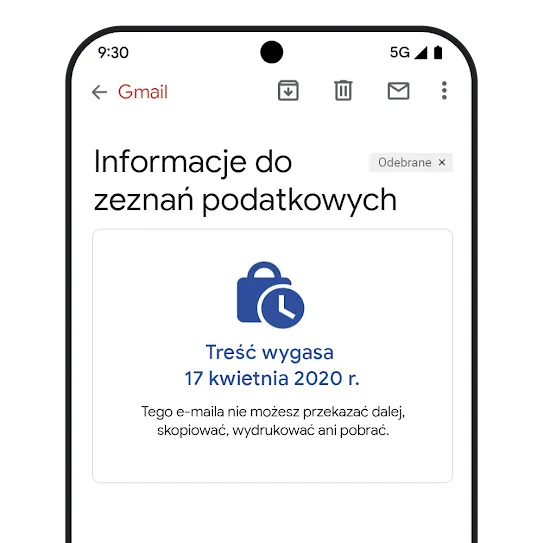Grafika przedstawiająca funkcję wygasania wiadomości w Gmailu