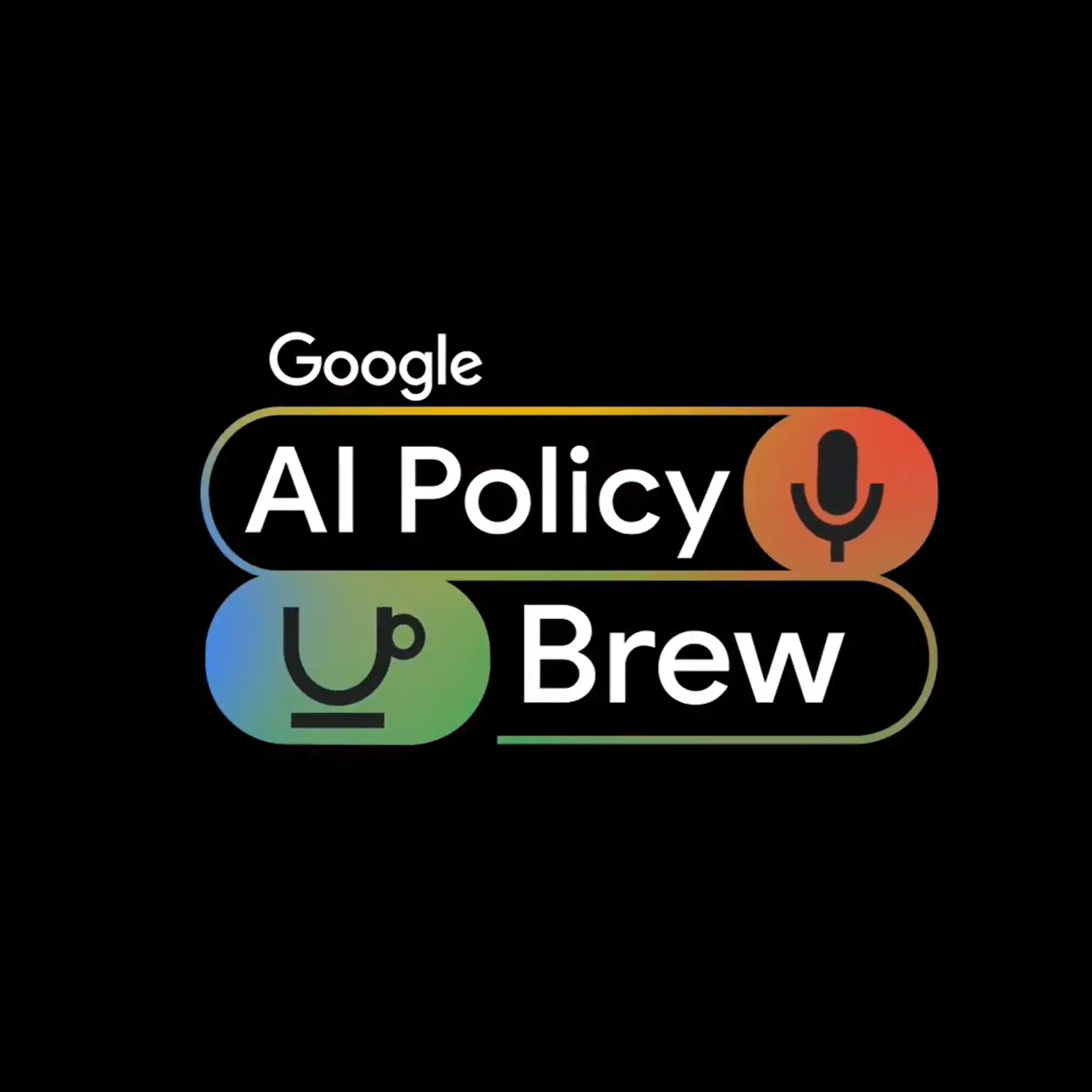 Logo for Google AI Policy Brew featuring a microphone icon and a coffee cup icon.