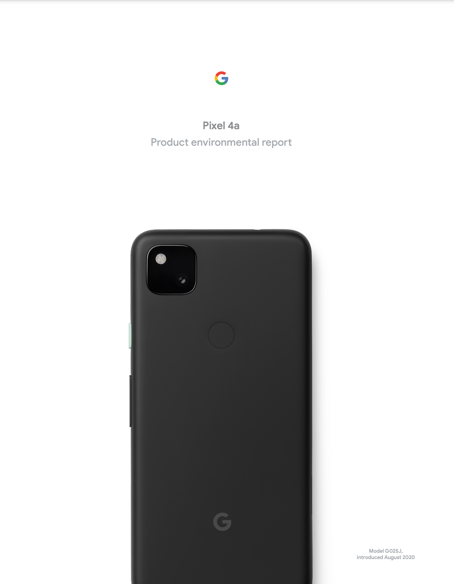 Cover image of the Pixel 4a Product Environmental Report