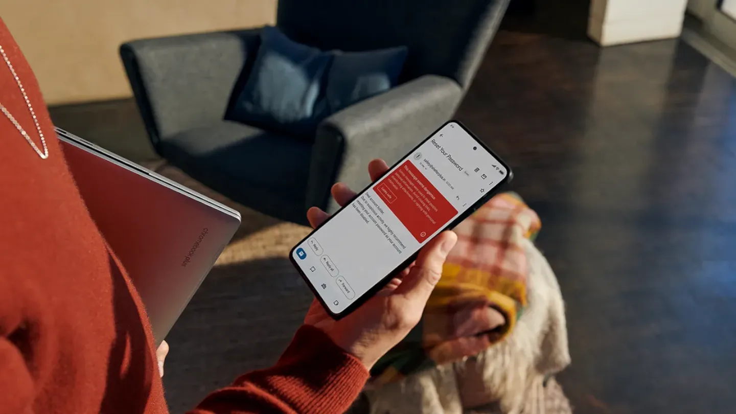 Woman receiving message to reset password on her device
