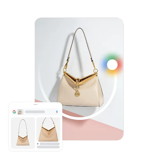 A taupe bag is used as an example to show how Circle to Search works.
