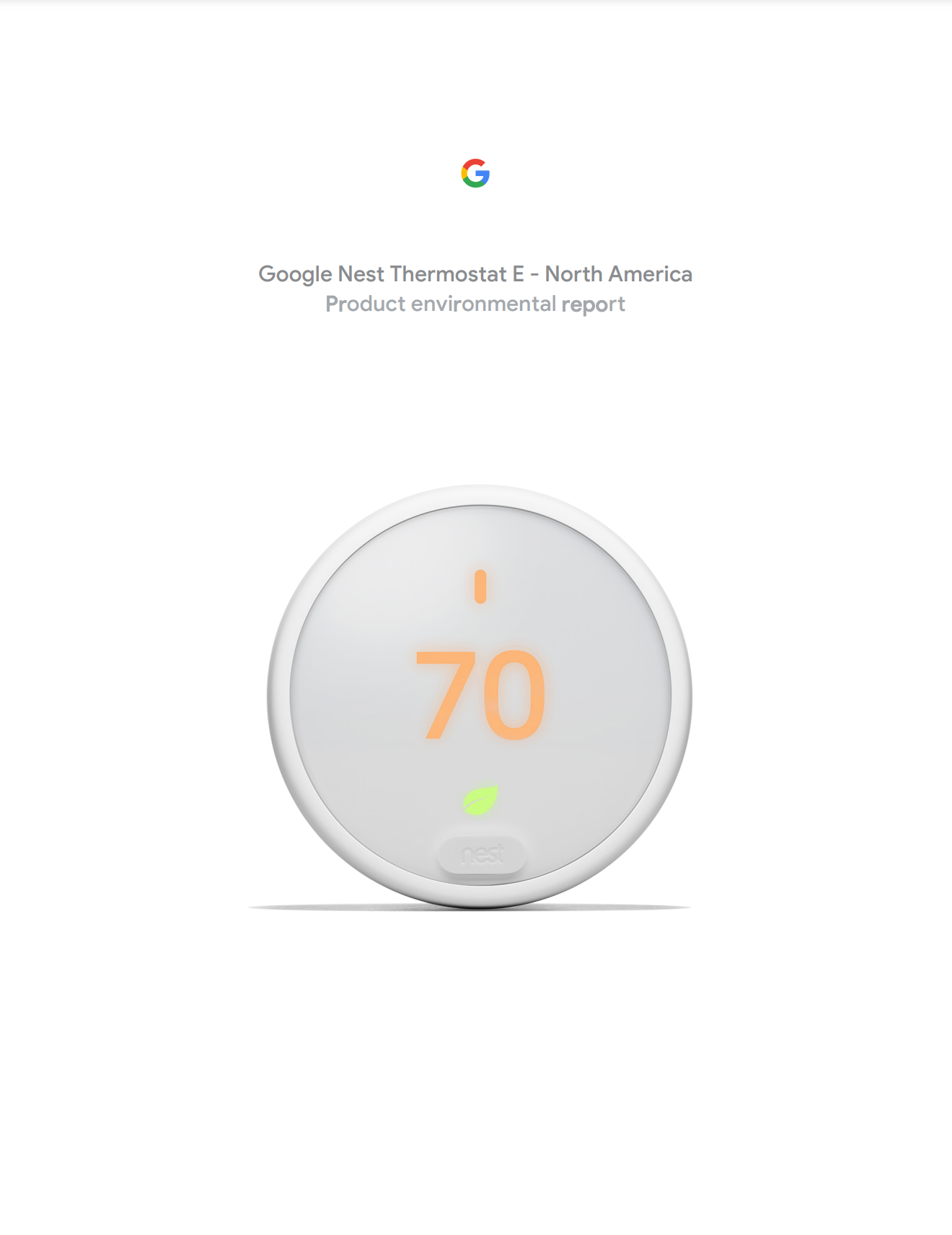 Cover image of the Google Nest Learning Thermostat E-North America Product Environmental Report