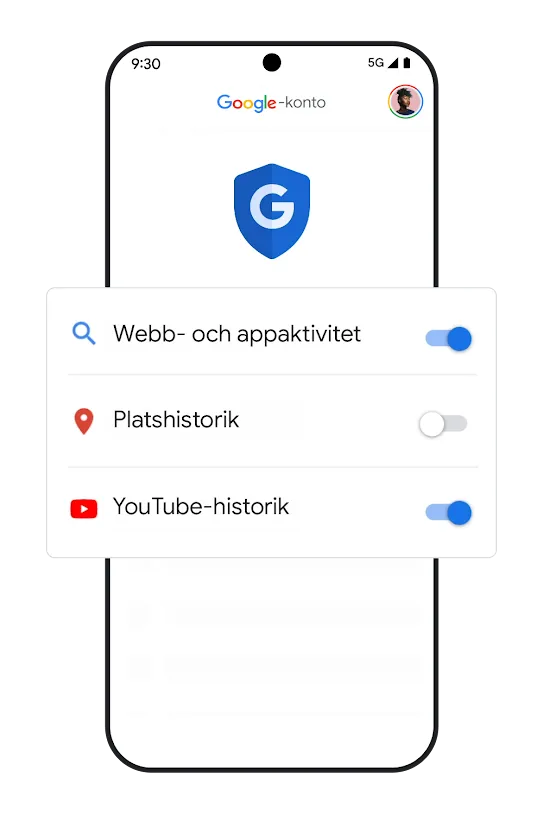 Bild på telefon med reglage för historikinställningar.