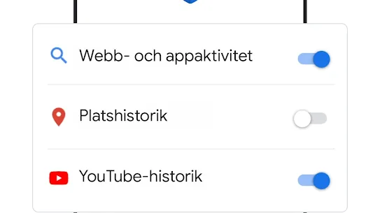 Bild på telefon med reglage för historikinställningar.