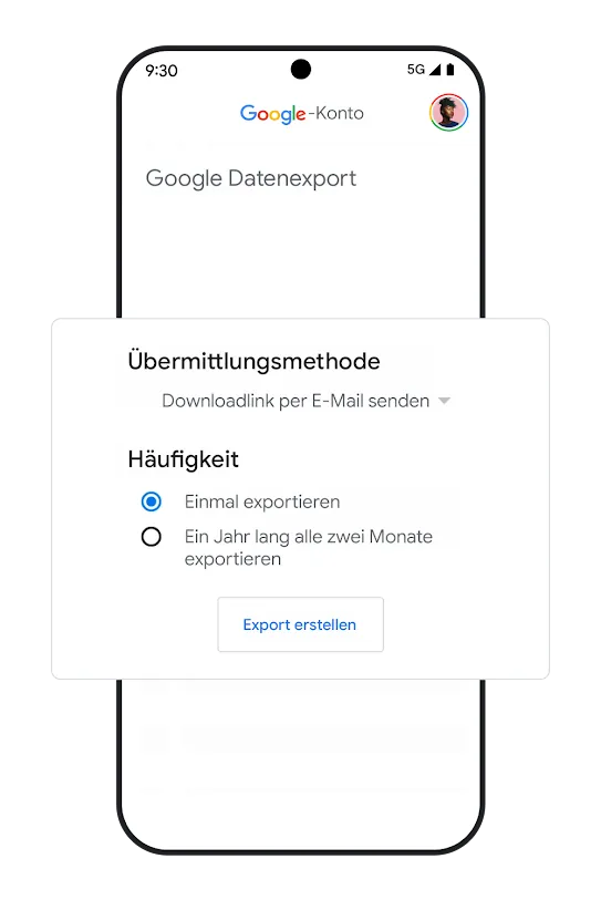 Abbildung eines Smartphones mit Optionen zur Übertragbarkeit von Daten