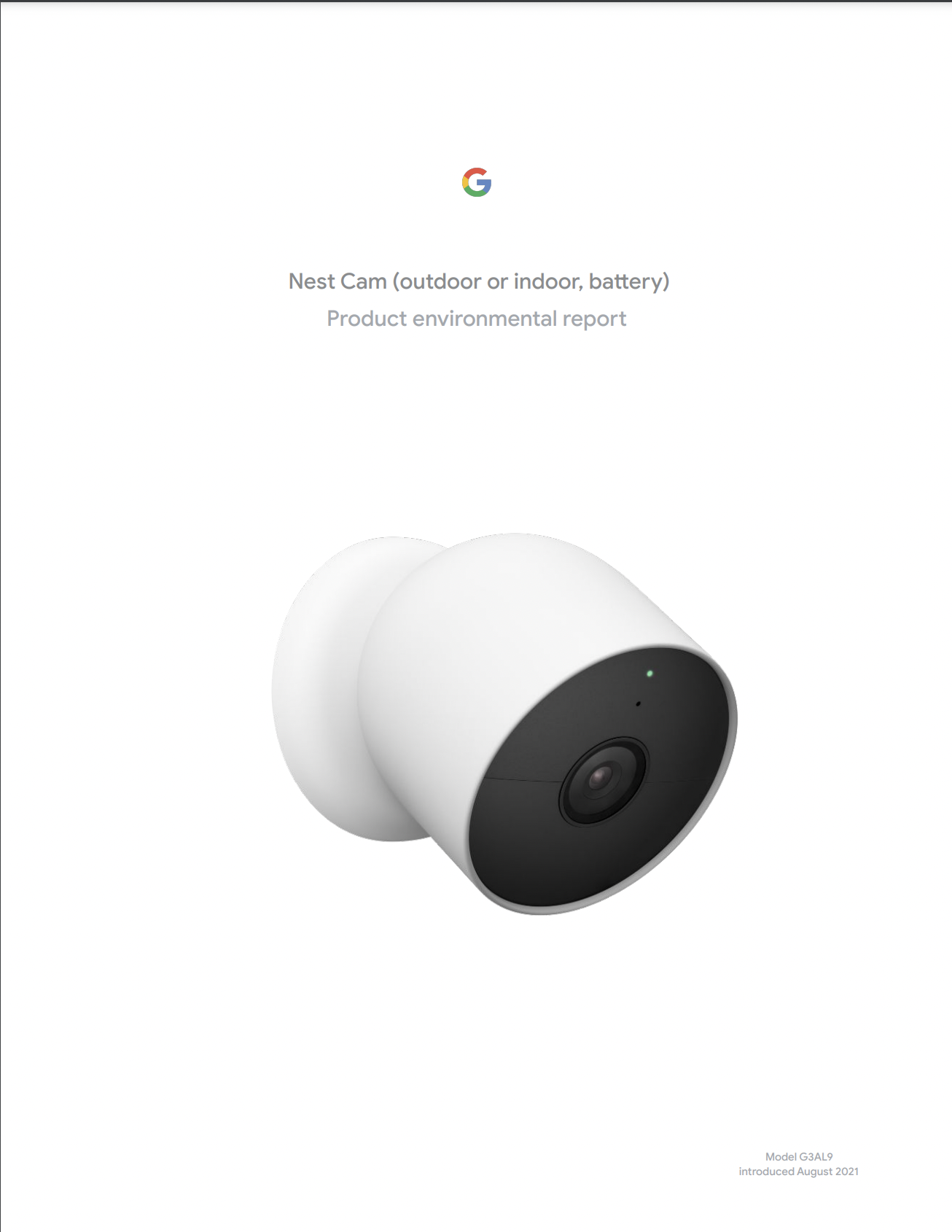 Cover image of the Nest Cam (outdoor or indoor, battery) Product Environmental Report