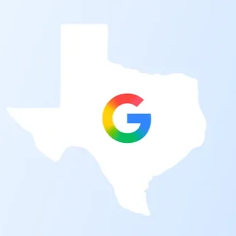 A graphic showing the shape of the state of Texas with a Google G in the middle
