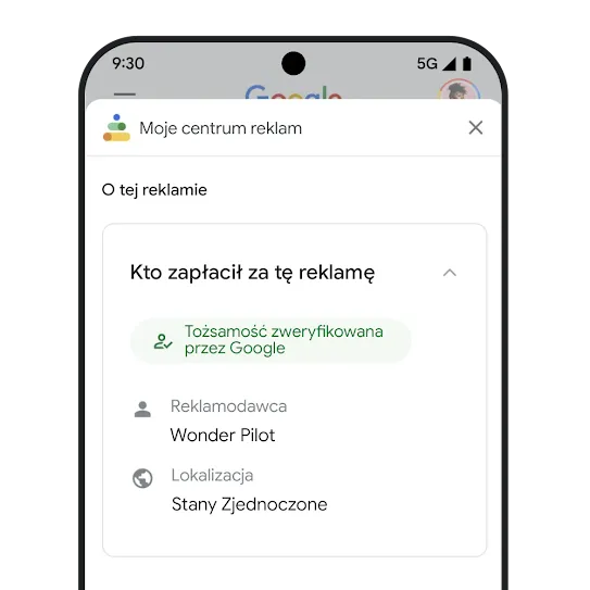 Wersja próbna strony „Kto zapłacił za tę reklamę” w Moim centrum reklam. 
