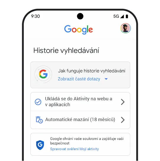 Ovládací prvky historie vyhledávání