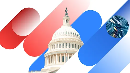 U.S. Capitol Building with blue and red stripes