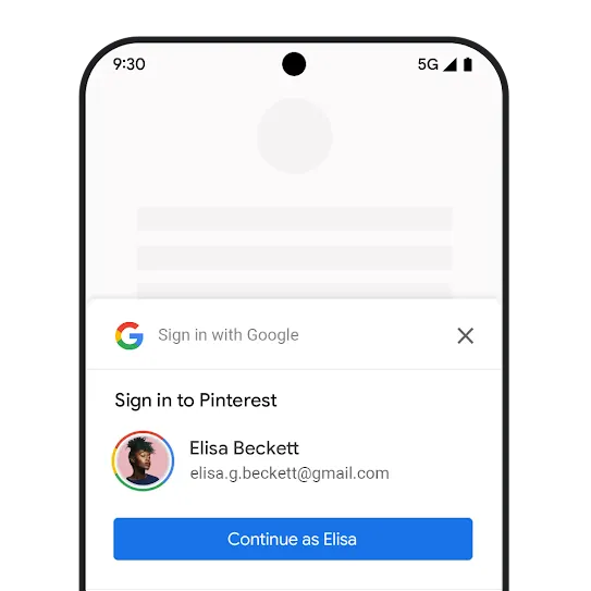 Phone showing the Google login UI.