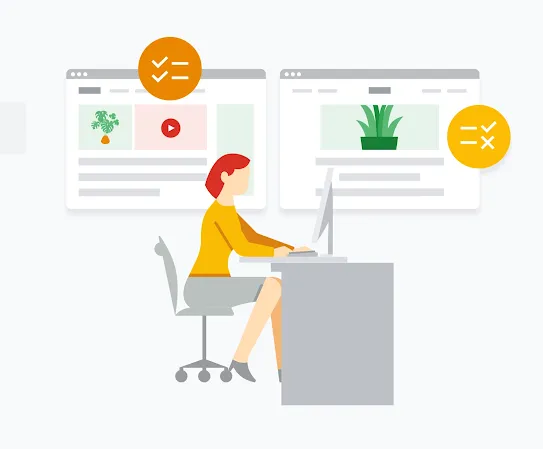 O persoană care stă în fața computerului și caută informații despre plantele de apartament