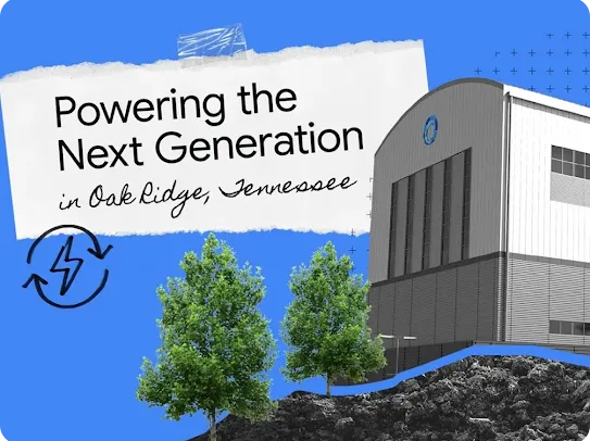 Still from a video featuring a collage of trees and a power plant