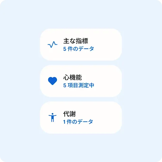バイタル 5 件、心臓の健康 5 項目、代謝 1 件