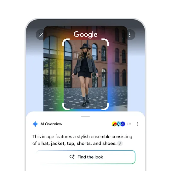 Using Circle to Search on an Android phone to circle an entire outfit and receiving a list of search results for each item.