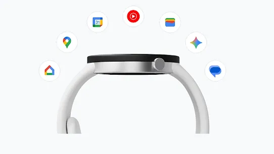 스마트시계의 옆모습 위에 앱 아이콘이 떠 있음