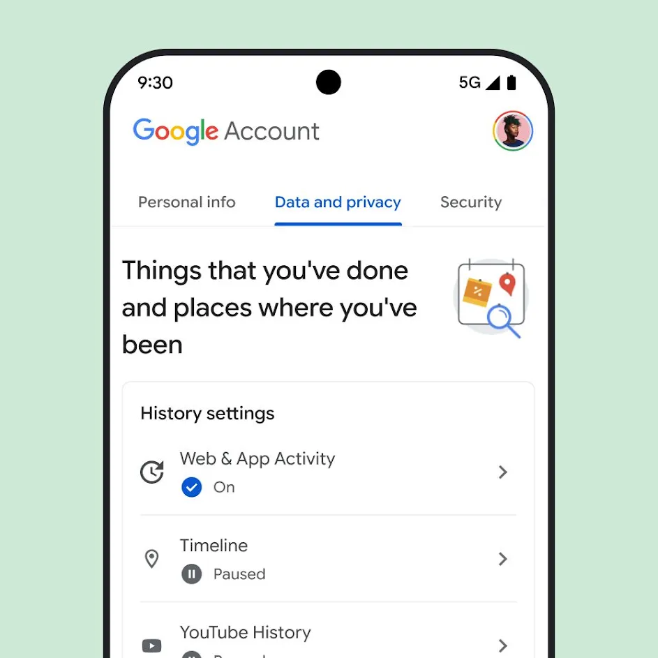 Image of Google My Account UI.