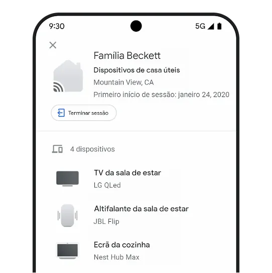 Página Atividade de dispositivos da Conta Google