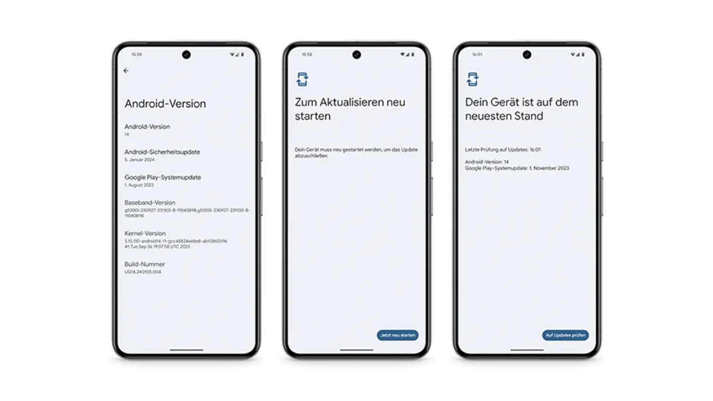 Mehrere Screenshots eines Smartphones zeigen, wie du die Android Version in Einstellungen findest.
